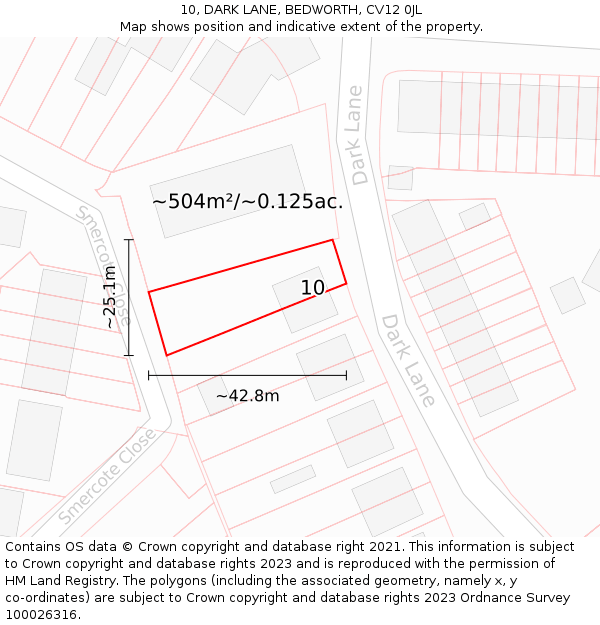 10, DARK LANE, BEDWORTH, CV12 0JL: Plot and title map