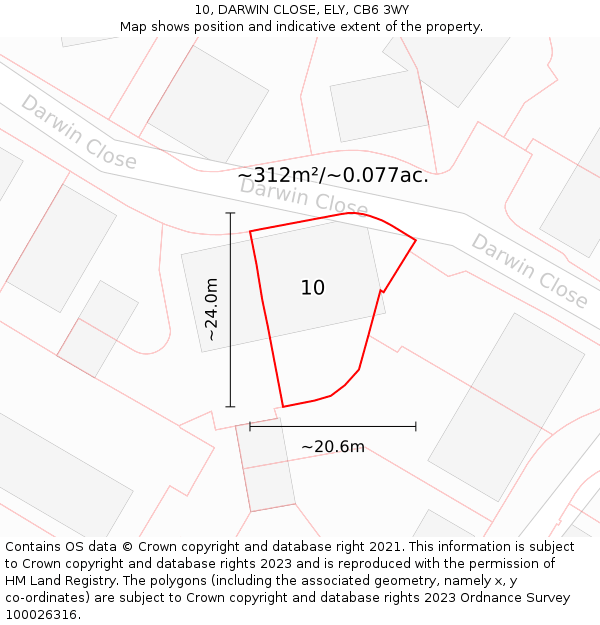 10, DARWIN CLOSE, ELY, CB6 3WY: Plot and title map