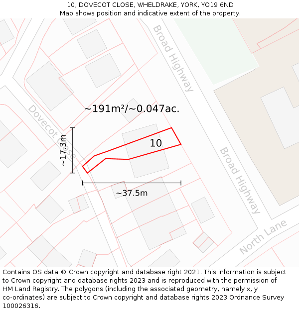 10, DOVECOT CLOSE, WHELDRAKE, YORK, YO19 6ND: Plot and title map