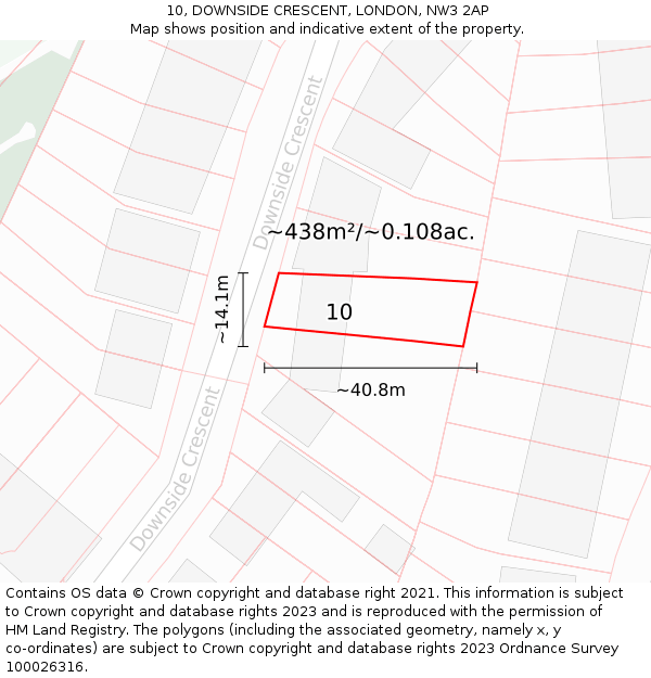 10, DOWNSIDE CRESCENT, LONDON, NW3 2AP: Plot and title map