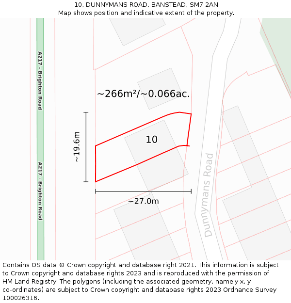 10, DUNNYMANS ROAD, BANSTEAD, SM7 2AN: Plot and title map