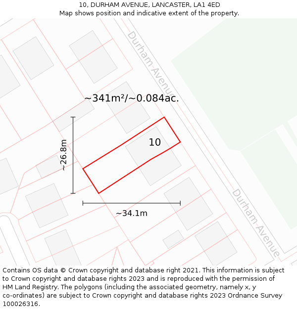 10, DURHAM AVENUE, LANCASTER, LA1 4ED: Plot and title map