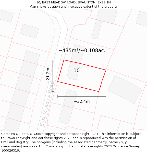 10, EAST MEADOW ROAD, BRAUNTON, EX33 1HJ: Plot and title map