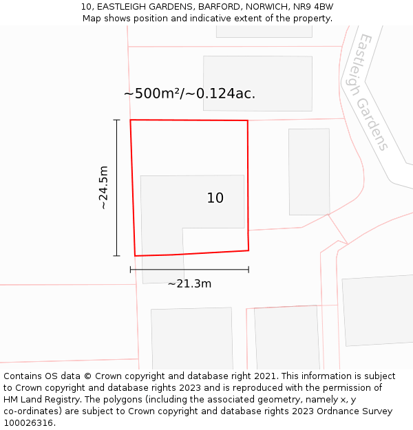 10, EASTLEIGH GARDENS, BARFORD, NORWICH, NR9 4BW: Plot and title map