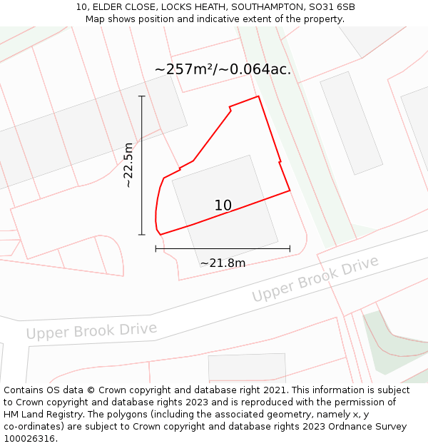 10, ELDER CLOSE, LOCKS HEATH, SOUTHAMPTON, SO31 6SB: Plot and title map