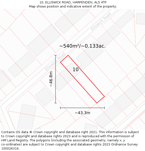 10, ELLISWICK ROAD, HARPENDEN, AL5 4TP: Plot and title map