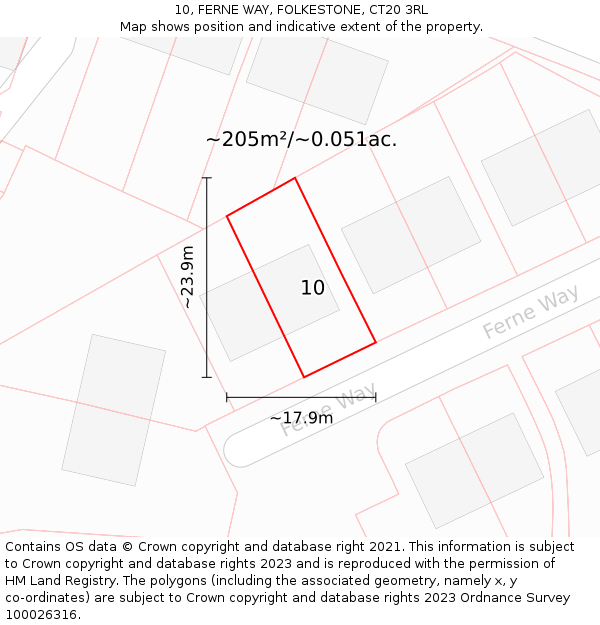 10, FERNE WAY, FOLKESTONE, CT20 3RL: Plot and title map