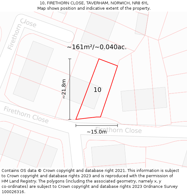 10, FIRETHORN CLOSE, TAVERHAM, NORWICH, NR8 6YL: Plot and title map