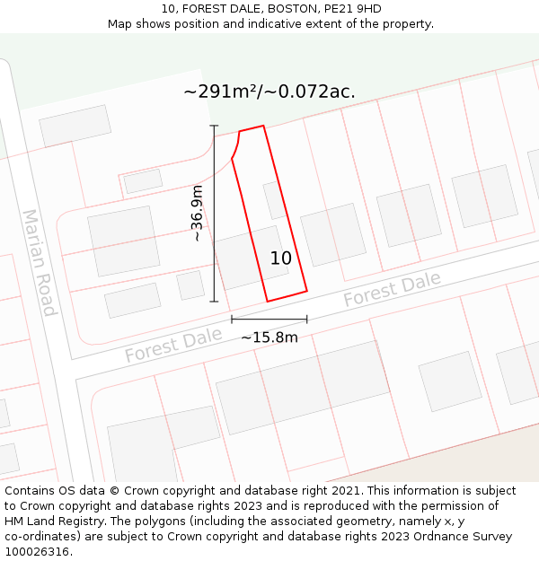 10, FOREST DALE, BOSTON, PE21 9HD: Plot and title map