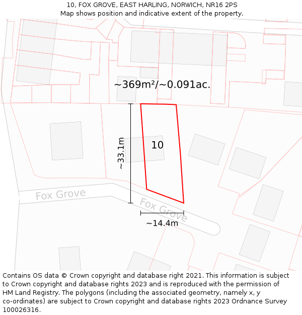 10, FOX GROVE, EAST HARLING, NORWICH, NR16 2PS: Plot and title map