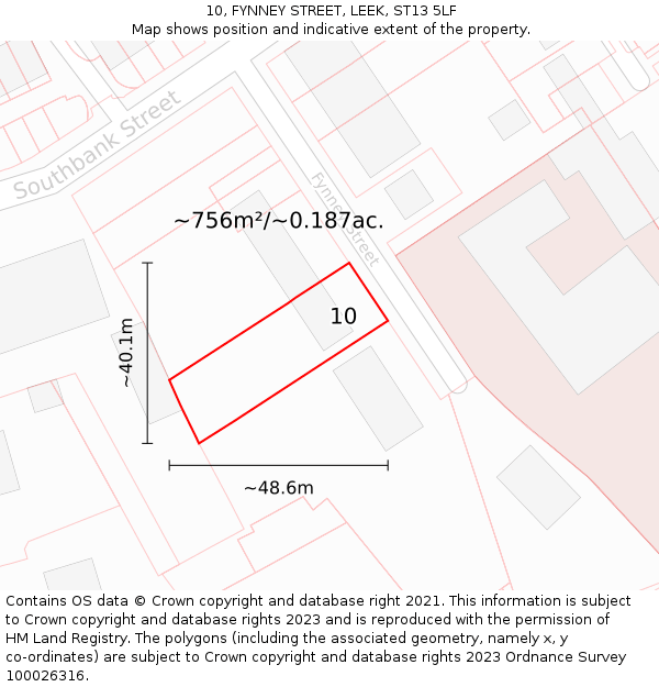 10, FYNNEY STREET, LEEK, ST13 5LF: Plot and title map