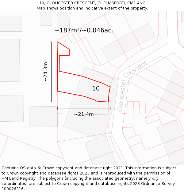 10, GLOUCESTER CRESCENT, CHELMSFORD, CM1 4NG: Plot and title map