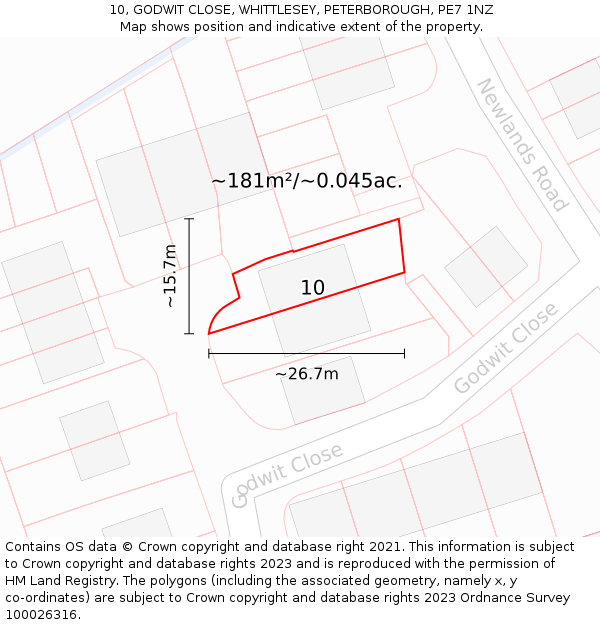 10, GODWIT CLOSE, WHITTLESEY, PETERBOROUGH, PE7 1NZ: Plot and title map