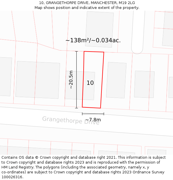 10, GRANGETHORPE DRIVE, MANCHESTER, M19 2LG: Plot and title map