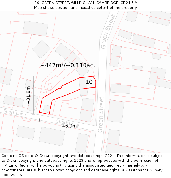 10, GREEN STREET, WILLINGHAM, CAMBRIDGE, CB24 5JA: Plot and title map
