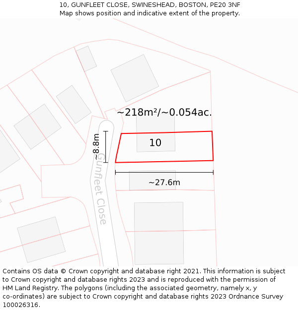 10, GUNFLEET CLOSE, SWINESHEAD, BOSTON, PE20 3NF: Plot and title map