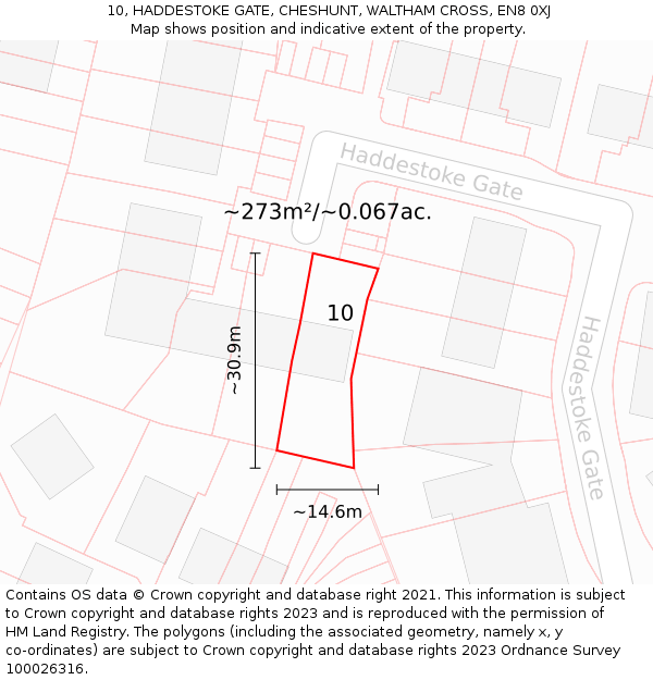 10, HADDESTOKE GATE, CHESHUNT, WALTHAM CROSS, EN8 0XJ: Plot and title map