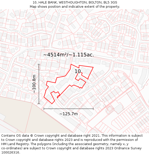 10, HALE BANK, WESTHOUGHTON, BOLTON, BL5 3GS: Plot and title map