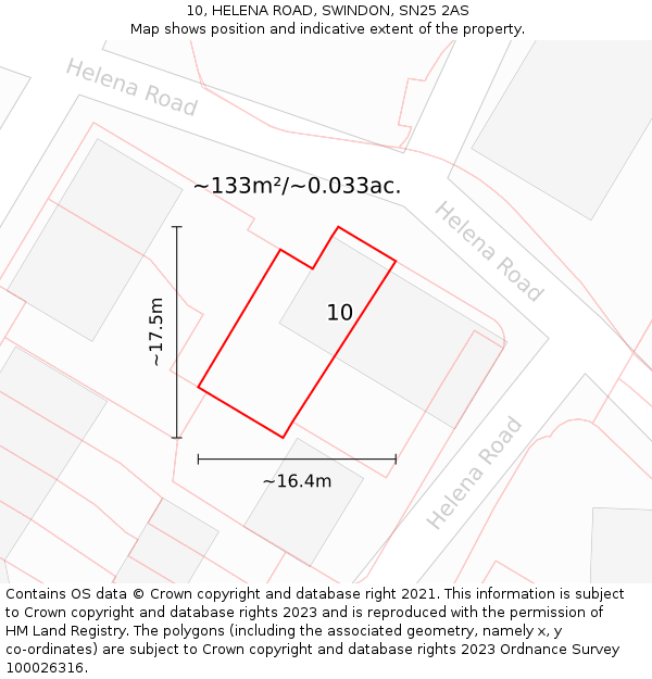 10, HELENA ROAD, SWINDON, SN25 2AS: Plot and title map