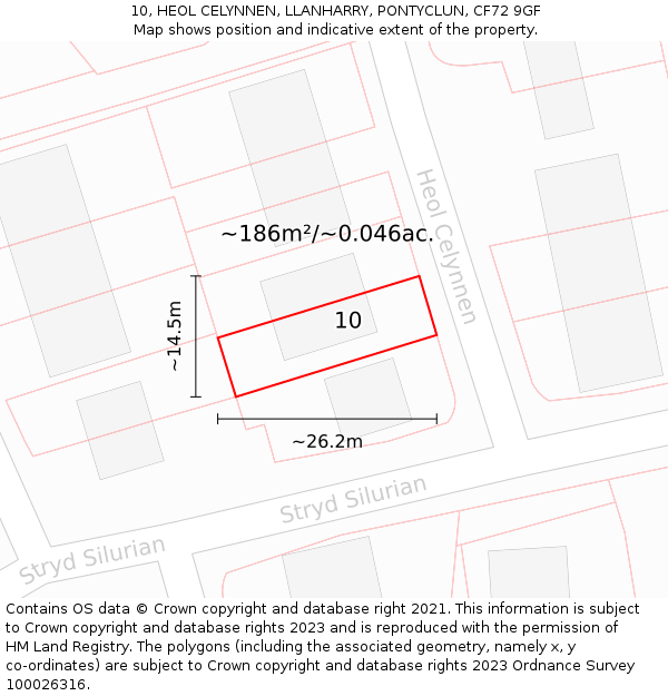 10, HEOL CELYNNEN, LLANHARRY, PONTYCLUN, CF72 9GF: Plot and title map