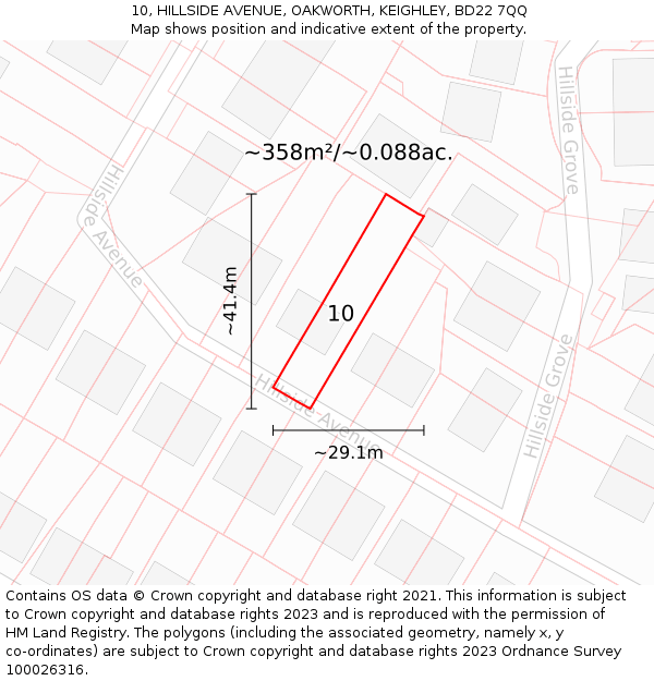 10, HILLSIDE AVENUE, OAKWORTH, KEIGHLEY, BD22 7QQ: Plot and title map