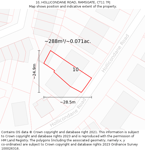 10, HOLLICONDANE ROAD, RAMSGATE, CT11 7PJ: Plot and title map