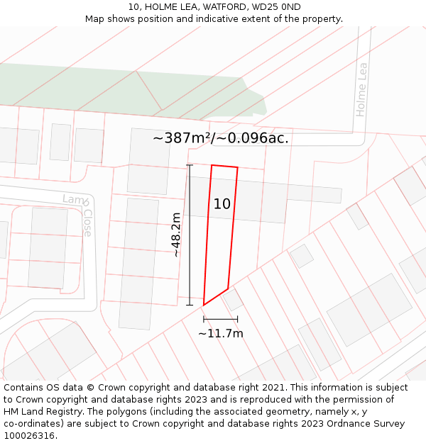 10, HOLME LEA, WATFORD, WD25 0ND: Plot and title map