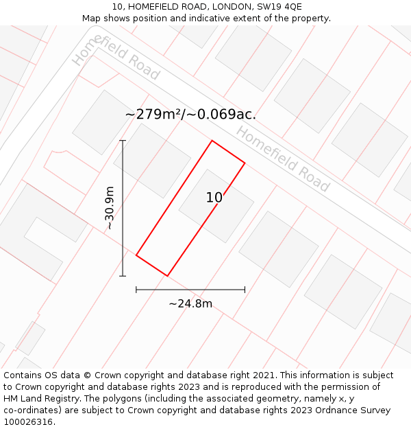 10, HOMEFIELD ROAD, LONDON, SW19 4QE: Plot and title map