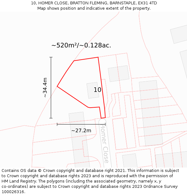 10, HOMER CLOSE, BRATTON FLEMING, BARNSTAPLE, EX31 4TD: Plot and title map