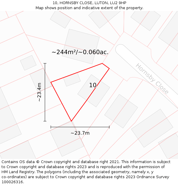 10, HORNSBY CLOSE, LUTON, LU2 9HP: Plot and title map