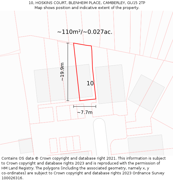 10, HOSKINS COURT, BLENHEIM PLACE, CAMBERLEY, GU15 2TP: Plot and title map