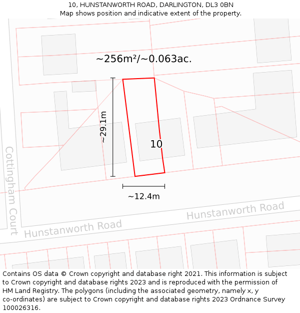 10, HUNSTANWORTH ROAD, DARLINGTON, DL3 0BN: Plot and title map