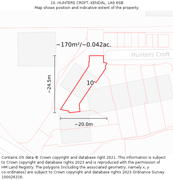 10, HUNTERS CROFT, KENDAL, LA9 6SB: Plot and title map