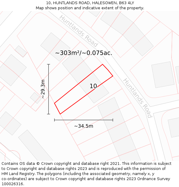 10, HUNTLANDS ROAD, HALESOWEN, B63 4LY: Plot and title map