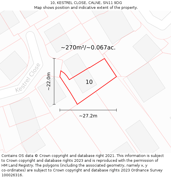 10, KESTREL CLOSE, CALNE, SN11 9DG: Plot and title map