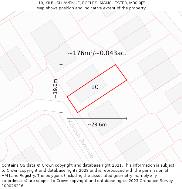 10, KILRUSH AVENUE, ECCLES, MANCHESTER, M30 0JZ: Plot and title map