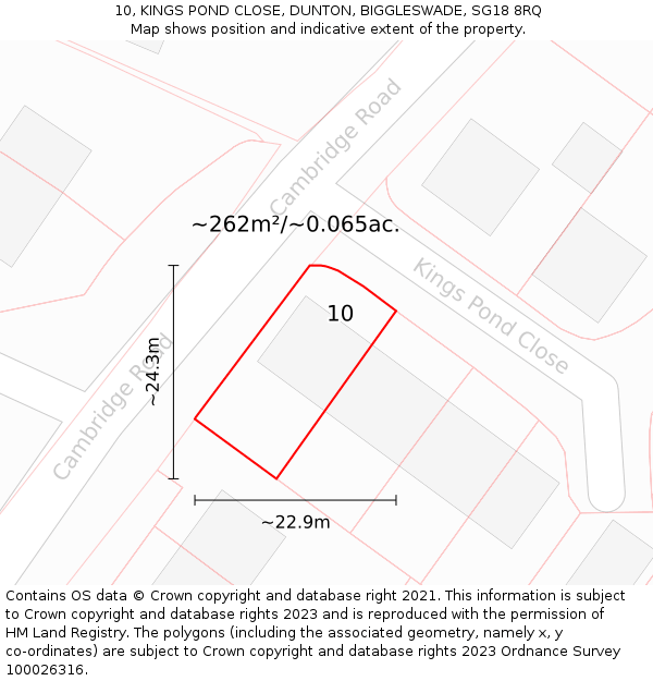 10, KINGS POND CLOSE, DUNTON, BIGGLESWADE, SG18 8RQ: Plot and title map