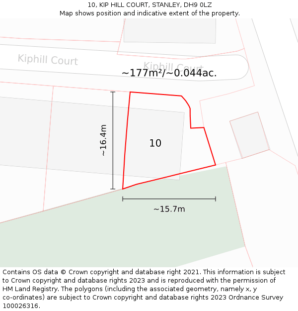 10, KIP HILL COURT, STANLEY, DH9 0LZ: Plot and title map