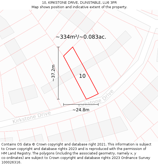 10, KIRKSTONE DRIVE, DUNSTABLE, LU6 3PR: Plot and title map