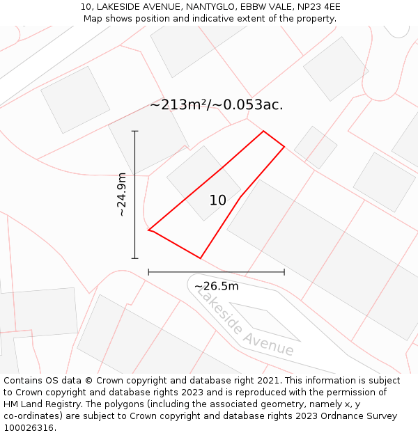 10, LAKESIDE AVENUE, NANTYGLO, EBBW VALE, NP23 4EE: Plot and title map