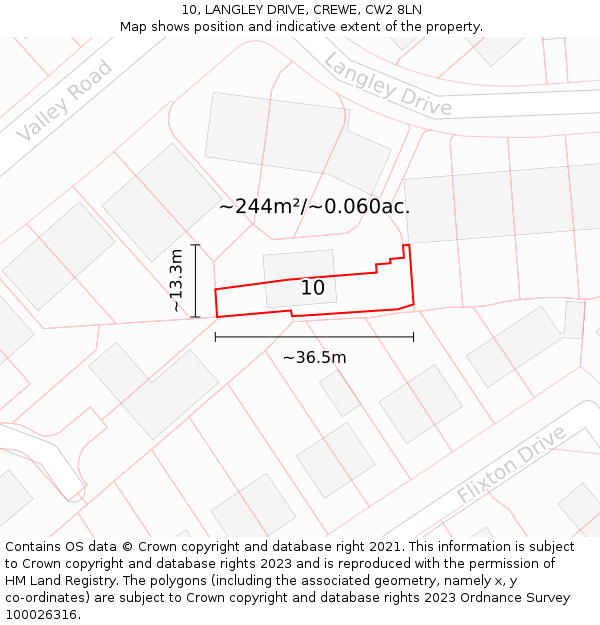 10, LANGLEY DRIVE, CREWE, CW2 8LN: Plot and title map