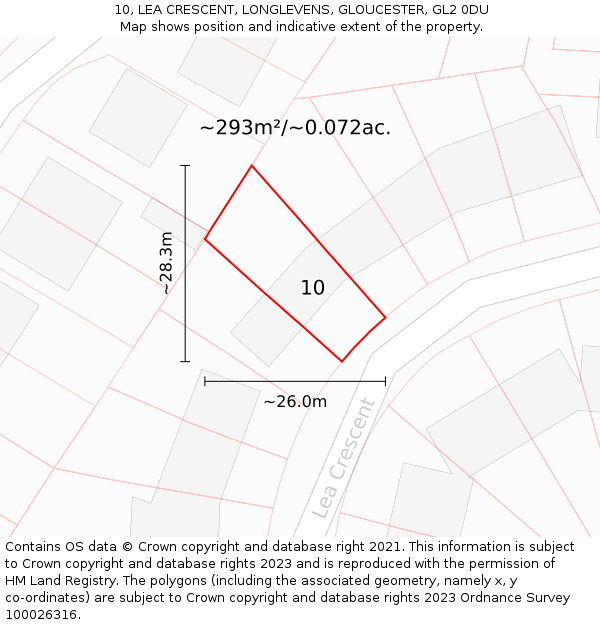 10, LEA CRESCENT, LONGLEVENS, GLOUCESTER, GL2 0DU: Plot and title map