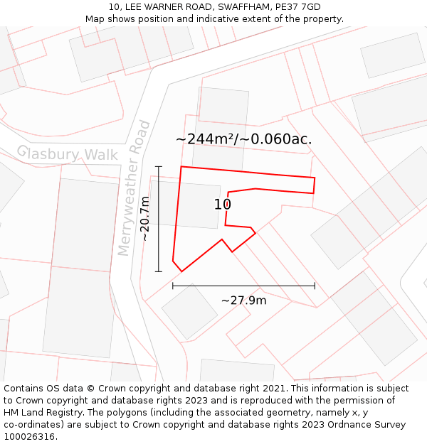 10, LEE WARNER ROAD, SWAFFHAM, PE37 7GD: Plot and title map