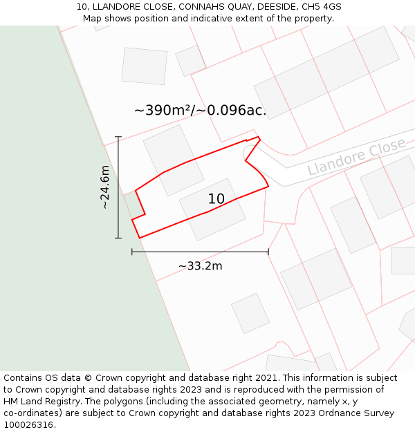 10, LLANDORE CLOSE, CONNAHS QUAY, DEESIDE, CH5 4GS: Plot and title map