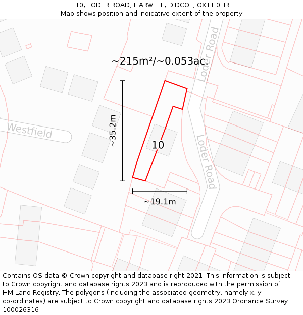 10, LODER ROAD, HARWELL, DIDCOT, OX11 0HR: Plot and title map