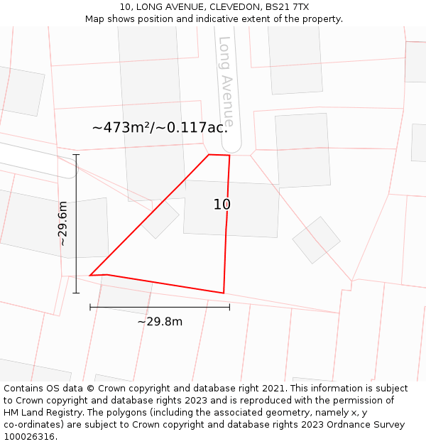 10, LONG AVENUE, CLEVEDON, BS21 7TX: Plot and title map