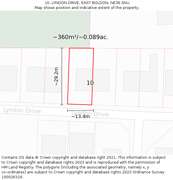 10, LYNDON DRIVE, EAST BOLDON, NE36 0NU: Plot and title map