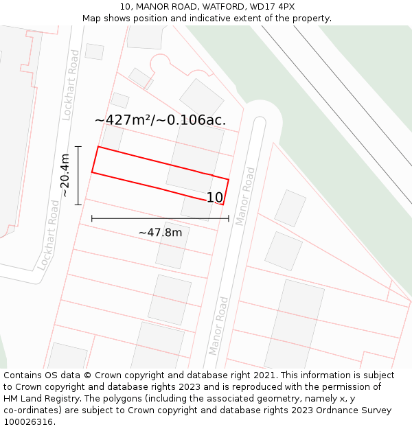 10, MANOR ROAD, WATFORD, WD17 4PX: Plot and title map
