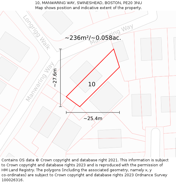 10, MANWARING WAY, SWINESHEAD, BOSTON, PE20 3NU: Plot and title map