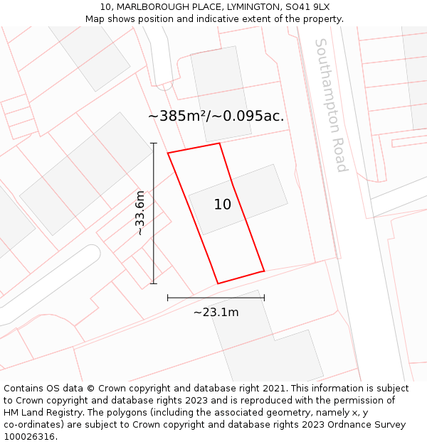 10, MARLBOROUGH PLACE, LYMINGTON, SO41 9LX: Plot and title map